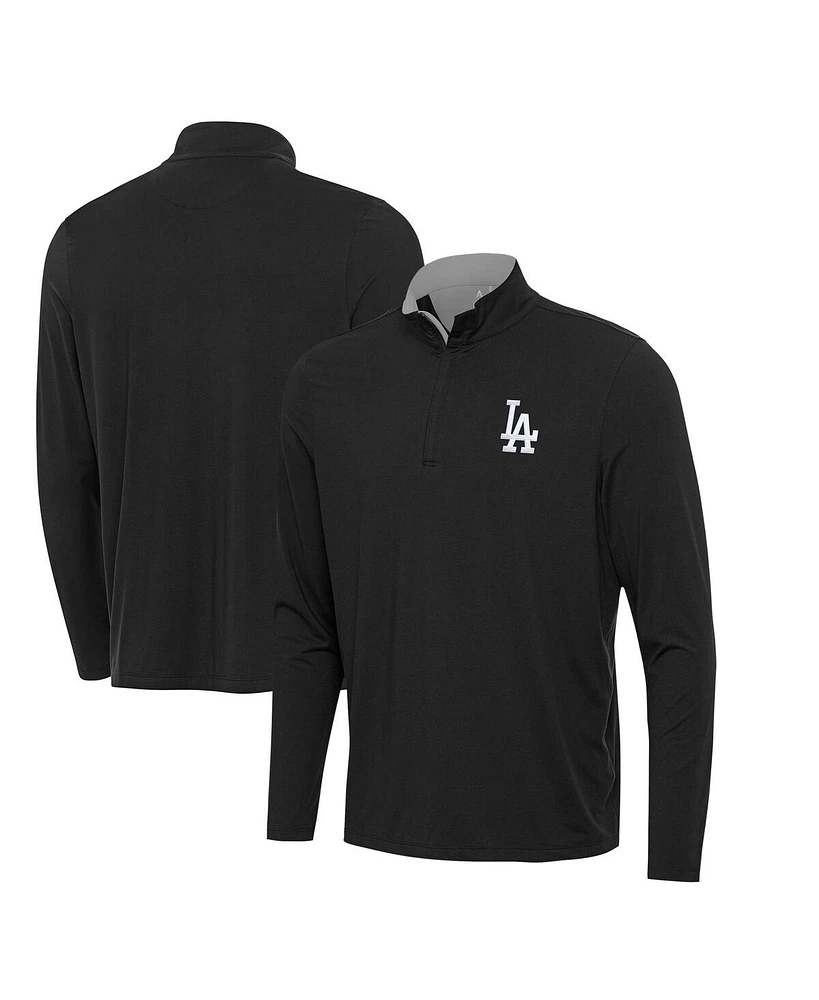 Antigua Men's Black Los Angeles Dodgers Content Quarter-Zip Hoodie