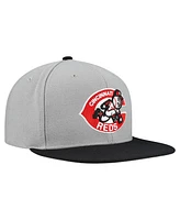 Mitchell & Ness Men's Gray Cincinnati Reds Cooperstown Collection Basic Flip Snapback Hat