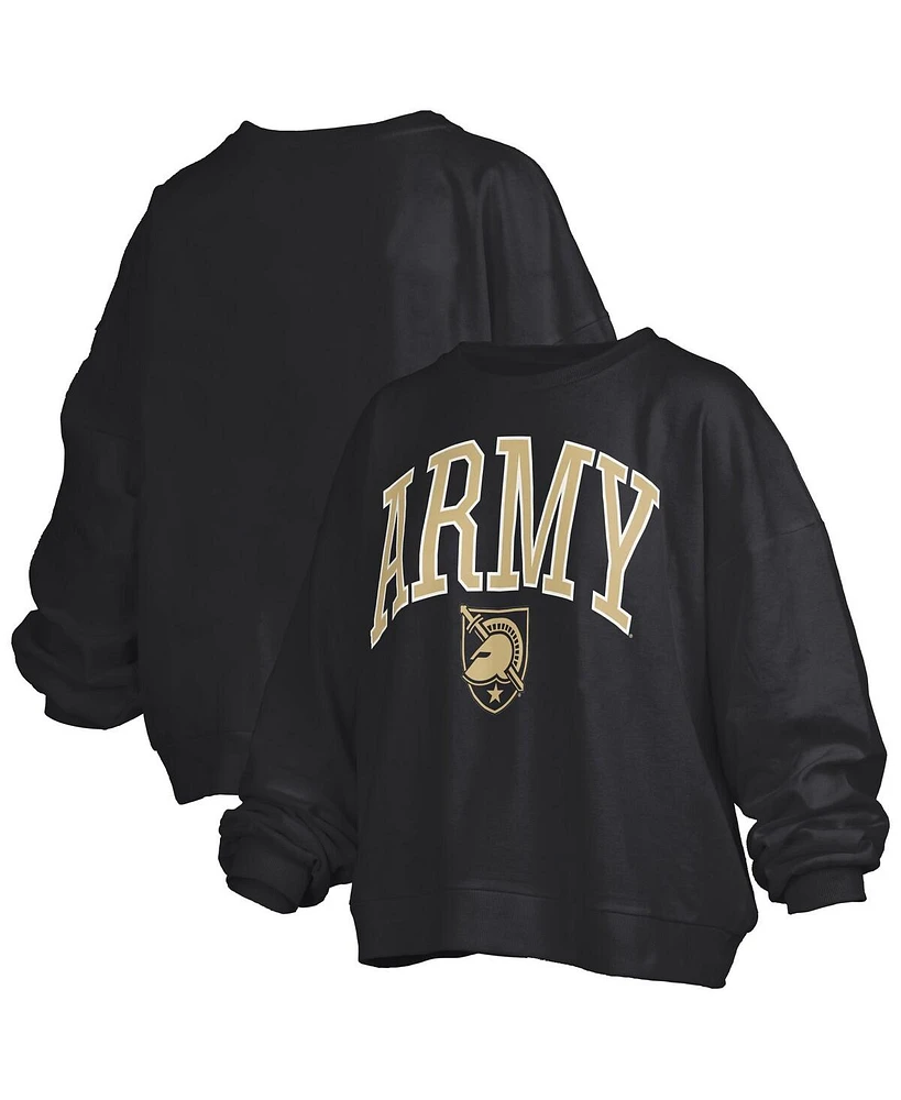 Pressbox Women's Black Army Knights Janise Arch Over Logo Waist Length Oversized Pullover Sweatshirt
