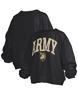 Pressbox Women's Black Army Knights Janise Arch Over Logo Waist Length Oversized Pullover Sweatshirt