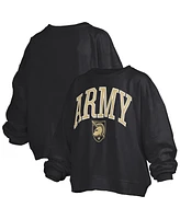 Pressbox Women's Black Army Knights Janise Arch Over Logo Waist Length Oversized Pullover Sweatshirt