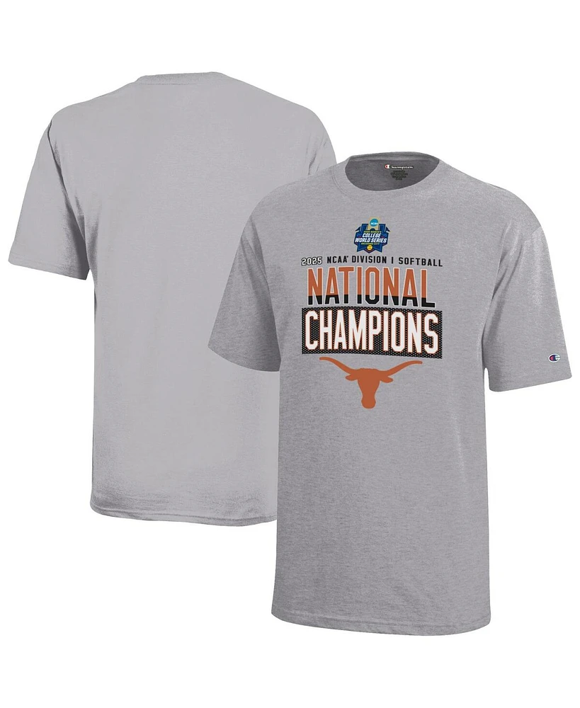 Champion Big Boys and Girls Gray Texas Longhorns 2025 Ncaa Softball Women's College World Series Champions Locker Room T-Shirt