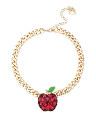 Betsey Johnson Faux Stone Straight Apple Curb Chain Pendant Necklace