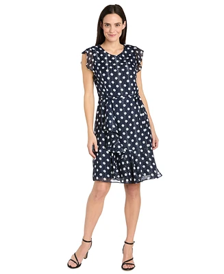 R & M Richards Women's Printed Metallic-Stripe A-Line Dress