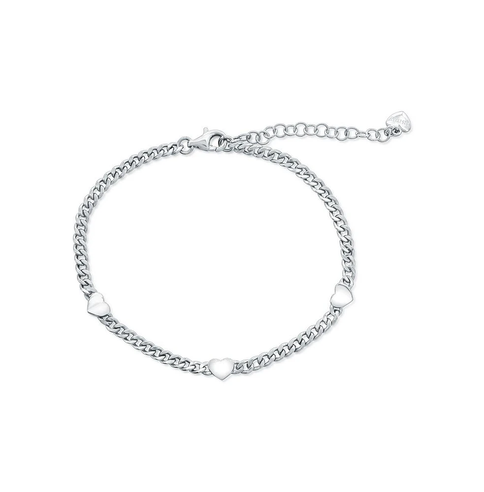 Simona Sterling Silver, Heart Cuban Bracelet
