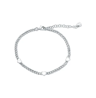 Simona Sterling Silver, Heart Cuban Bracelet