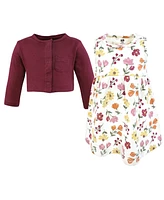 Hudson Baby Infant and Toddler Girls Cotton Dress Cardigan Set