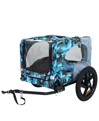 Heavy Duty Pet Bike Trailer - All-Terrain Wheels, Blue/Grey