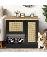 Elevated Double Bowl Pet Feeding Station with Storage