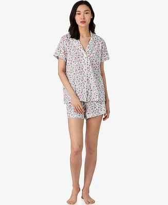 Lauren Ralph Petite Short Sleeve Notch Collar Boxer Pajama Set