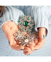 Bling Jewelry Christmas Crystal Simulated White Pearl Snowflake Brooch Scarf Pin