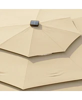 11 Ft Solar Sunshade Patio Umbrella with 32 Led Lights, Crank Control, Adjustable Tilt Angle,Beige