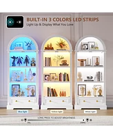 Vlsrka 4-tier shelves, motion sensor lights, 72" arched glass display cabinet.