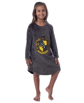 Harry Potter Girls' Hogwarts Houses Crest Long-Sleeve Fleece Pajama Kids Nightgown - All