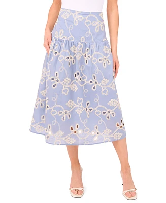 CeCe Women's Eyelet-Embroidered Wide-Waist Midi Skirt