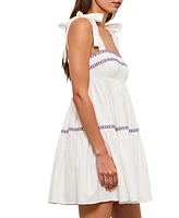 Modenaire Women's Sleeveless Tiered Embroidered Trim Mini Dress
