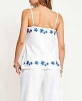Modenaire Women's Embroidered Floral Hem Camisole and Wide-Leg Pant Set