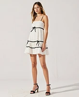 Modenaire Women's Spaghetti Strap Ruffled Trim Bow Accents Mini Dress