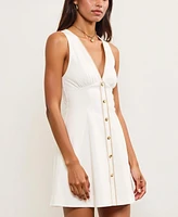 Modenaire Women's V-Neck Sleeveless Button-Front Contrast Trim Mini Dress