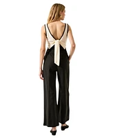 Modenaire Women's Sleeveless Two-Tone Deep V-Neck Wide Leg Jumpsuit