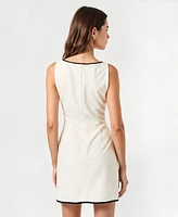 Modenaire Women's Sleeveless A-Line Contrast Trim Faux Pocket Mini Dress