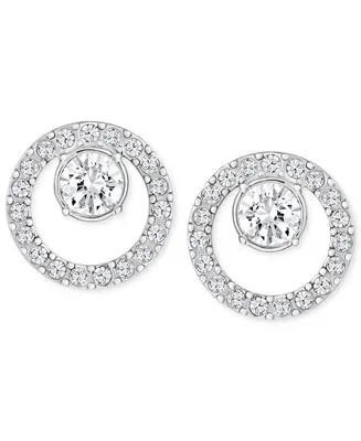 Swarovski Pave Circle and Crystal Stud Earrings