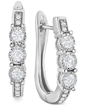 TruMiracle Diamond Three-Stone Hoop Earrings (1/2 ct. t.w.) in 10k White Gold