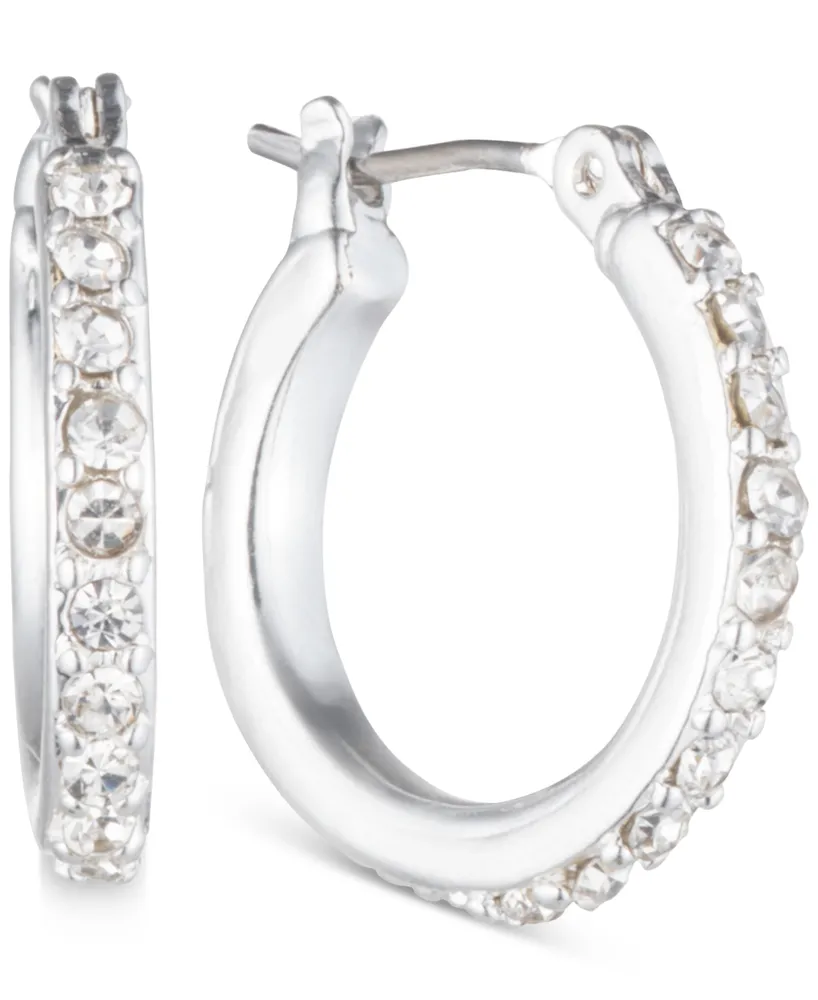 Anne Klein Silver-Tone Crystal Small 1/2" Hoop Earrings