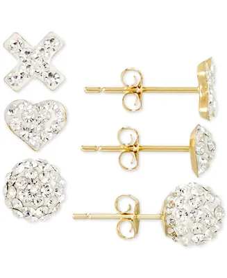 3-Pc. Set Pave Crystal Stud Earrings in 10k Gold