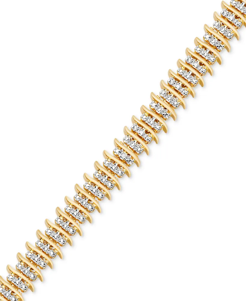 Diamond Accent Wide Link Chain Bracelet Gold-Plated or Silver-Plated Brass