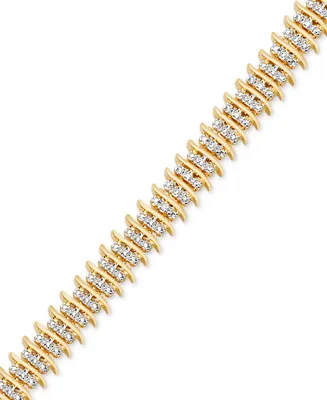 Diamond Accent Wide Link Chain Bracelet Gold-Plated or Silver-Plated Brass