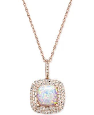 Lab-Grown Opal (1-3/8 ct. t.w.) and White Sapphire (1/3 ct. t.w.) 18" Pendant Necklace in 14k Rose Gold-Plated Sterling Silver