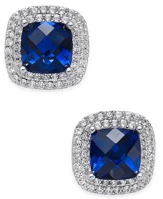 Lab-Grown Sapphire (2-1/6 ct. t.w.) and White Sapphire (1/3 ct. t.w.) Square Stud Earrings in Sterling Silver