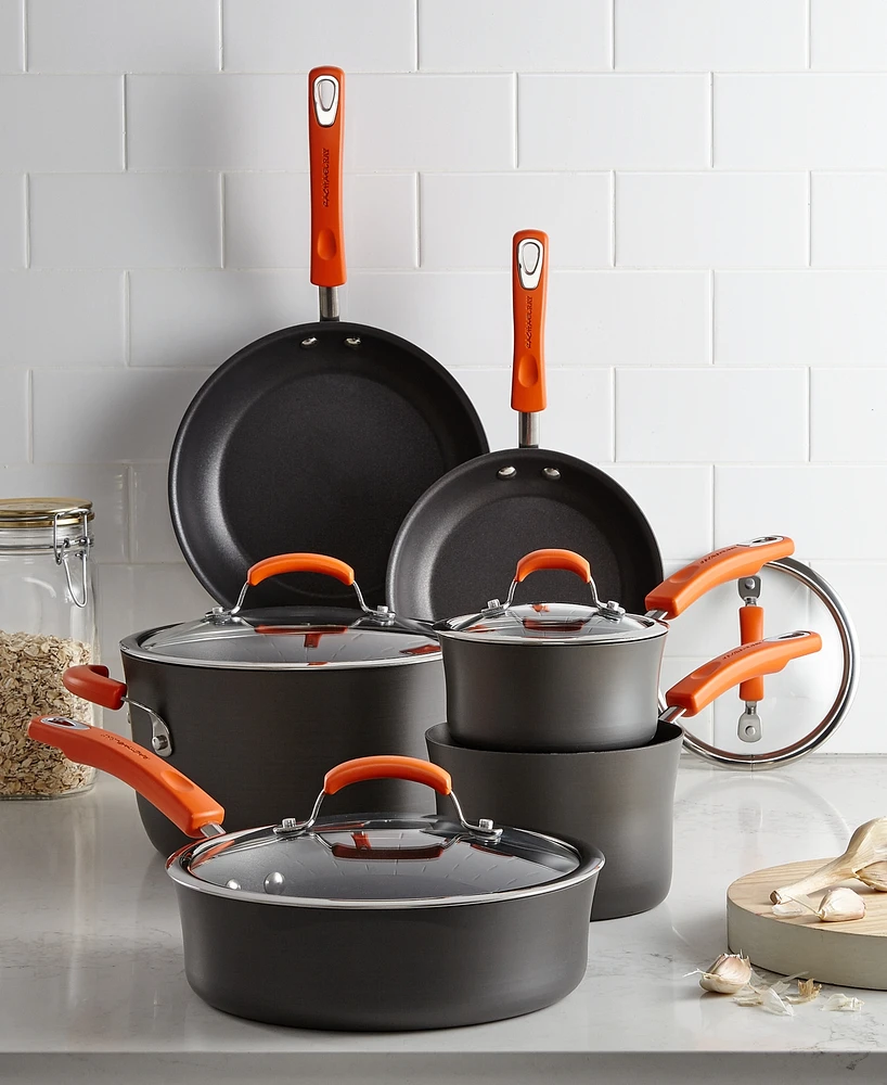 Rachael Ray Hard-Anodized 10 Piece Cookware Set, Orange