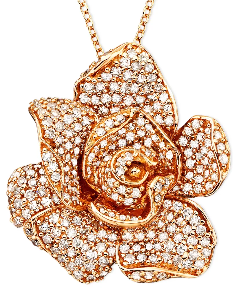Pave Rose by Effy Diamond Flower Pendant Necklace in 14k Rose Gold (1 1/3 ct. t.w.)