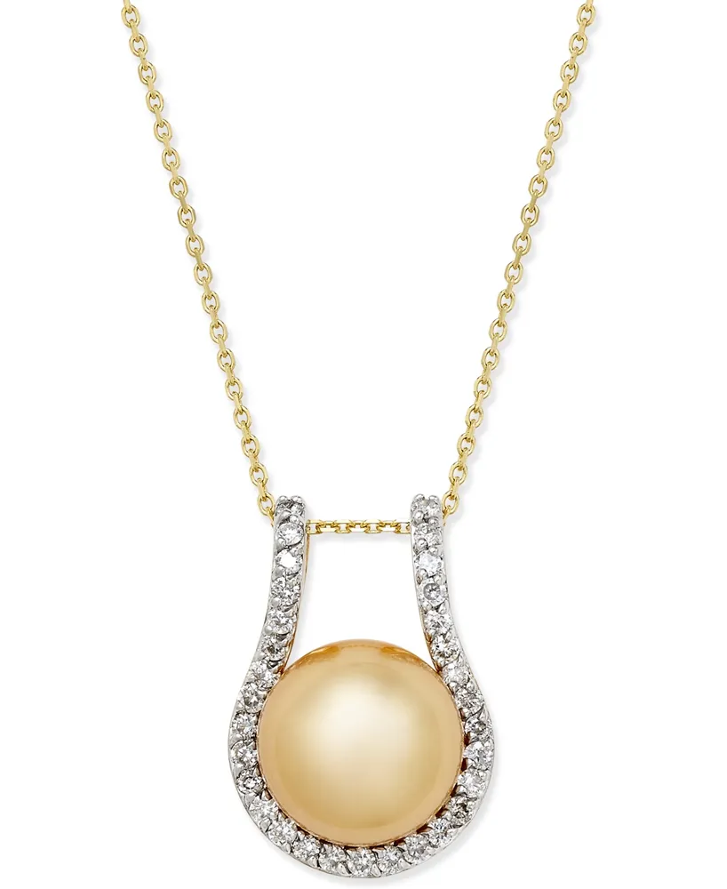 Macy's Cultured Golden South Sea Pearl (12mm) and Diamond (5/8 ct. t.w.)  Pendant Necklace in 14k Gold