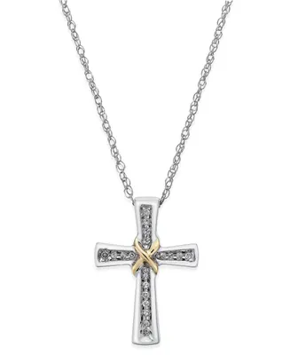 Diamond Cross Pendant Necklace (1/10 ct. t.w.) in Sterling Silver and 14k Gold-Plate - Two
