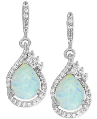 Lab-Grown Opal (1-1/2 ct. t.w.) and White Sapphire (1/2 ct. t.w.) Drop Earrings in Sterling Silver