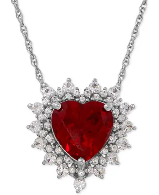Lab-Grown Ruby (4 ct. t.w.) and White Sapphire (1 ct. t.w.) Heart Pendant Necklace in Sterling Silver