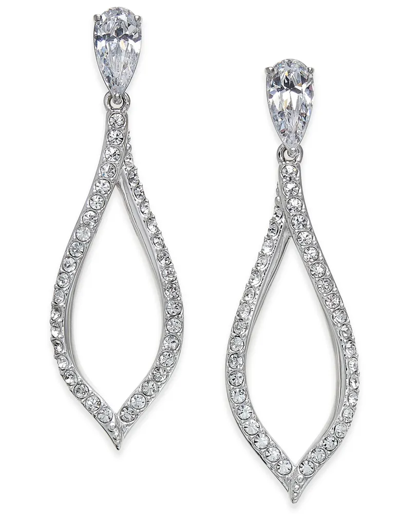 Eliot Danori Silver-Tone Pave Drop Earrings, Created for Macy's