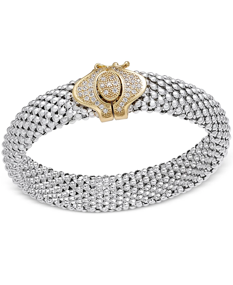 Diamond Dew Drop Popcorn Mesh Bracelet (1/2 ct. t.w.) in Sterling Silver and 14k Plated Gold - Two