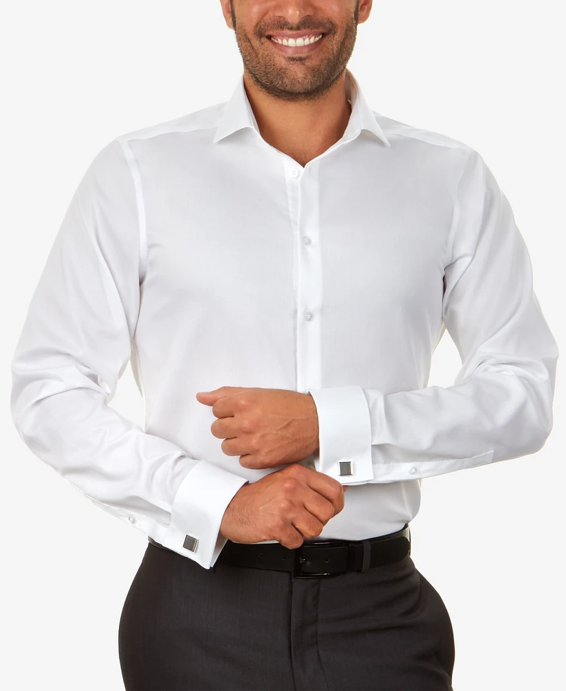 Men's Slim-Fit Non-Iron Herringbone French Cuff Dress Shirt