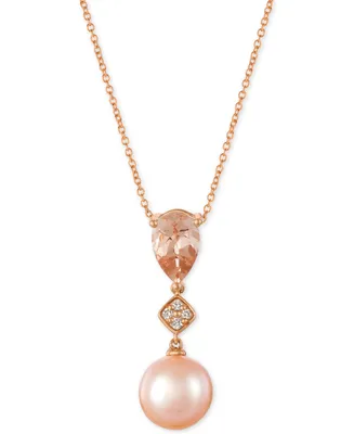 Le Vian Peach Morganite (9/10 ct. t.w.), Pink Cultured Freshwater Pearl (10mm) and Diamond Accent Pendant Necklace in 14k Rose Gold