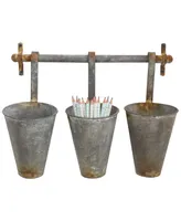 Antique-liked Metal Wall Rack with 3 Hanging Cone Pots, Gray