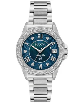 Bulova Women's Diamond Accent Marine Star Stainless Steel Bracelet Watch 32mm 96R215