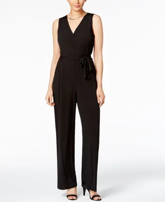 Ny Collection Petite Surplice Belted Wide-Leg Jumpsuit