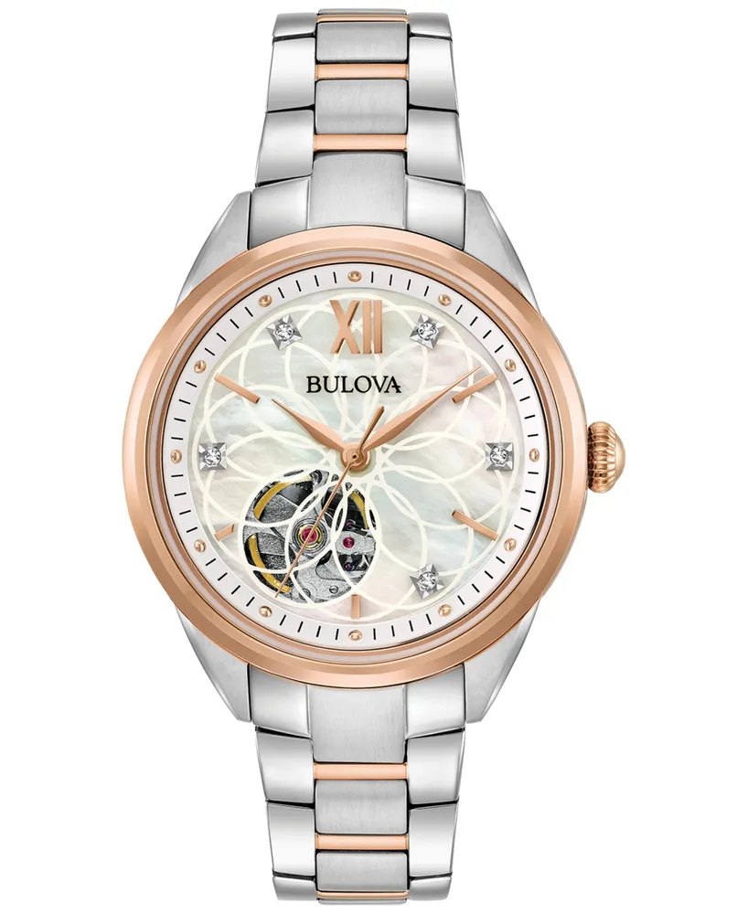 Bulova Women's Automatic Diamond Accent Two-Tone Stainless Steel Bracelet Watch 34mm 98P170 - Two