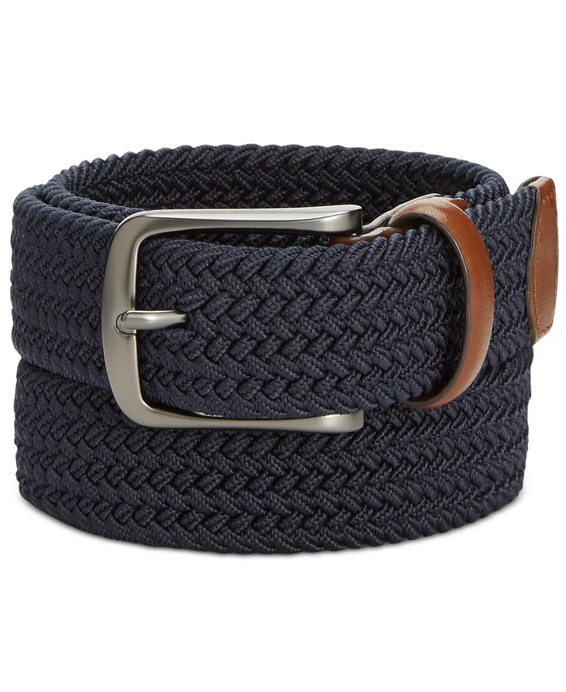 Men's Webbed Leather-Trim Belt