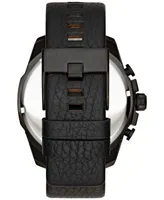 Diesel Men's Chronograph Mega Chief Iridescent Crystal Black Leather Strap Watch 51mm DZ4323