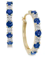 Emerald (3/4 ct. t.w.) and Diamond Accent Hoop Earrings 14k Gold (Also Sapphire Ruby)